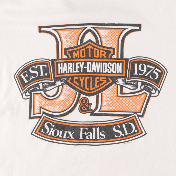 2000'S Harley-Davidson Fire Pattern Long Sleeve T-Shirt, Made in USA, Men's Size XL cotton white type Vintage Second Hand