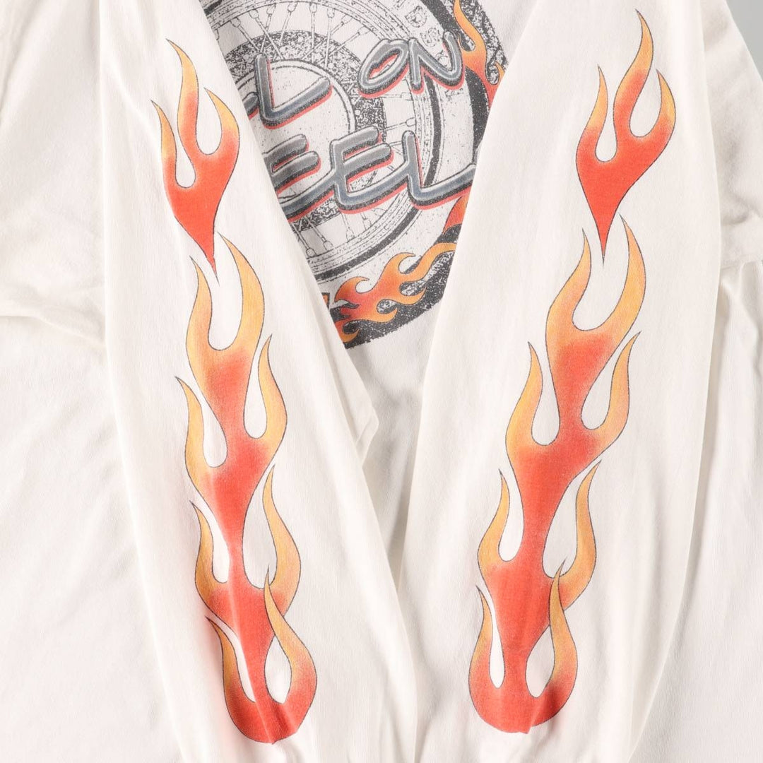 2000'S Harley-Davidson Fire Pattern Long Sleeve T-Shirt, Made in USA, Men's Size XL cotton white type Vintage Second Hand