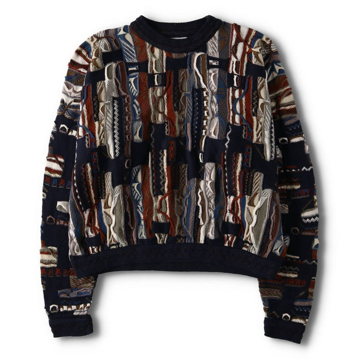 Vintage 90'S COOGI all-over print lamé yarn 3D knit sweater, made in Australia, women's size L cotton navy blue type Vintage Second Hand