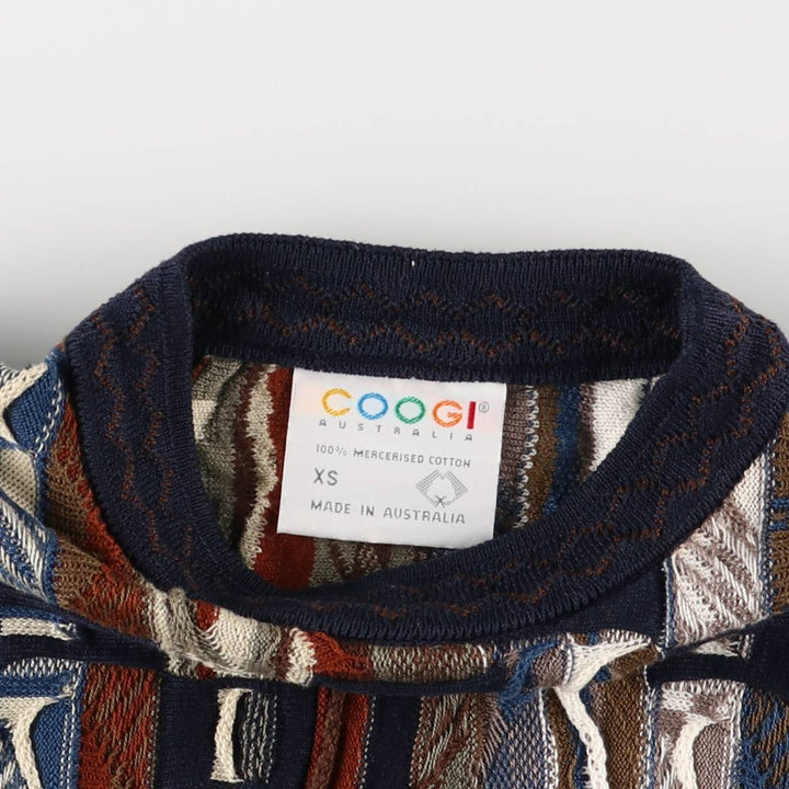 Vintage 90'S COOGI all-over print lamé yarn 3D knit sweater, made in Australia, women's size L cotton navy blue type Vintage Second Hand