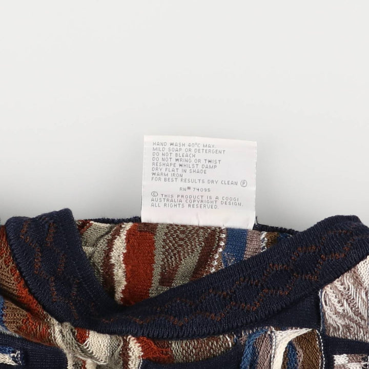 Vintage 90'S COOGI all-over print lamé yarn 3D knit sweater, made in Australia, women's size L cotton navy blue type Vintage Second Hand