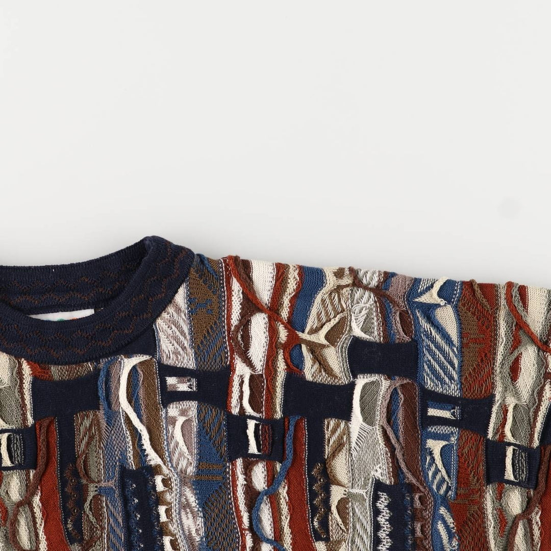 Vintage 90'S COOGI all-over print lamé yarn 3D knit sweater, made in Australia, women's size L cotton navy blue type Vintage Second Hand