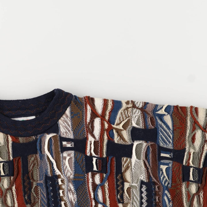 Vintage 90'S COOGI all-over print lamé yarn 3D knit sweater, made in Australia, women's size L cotton navy blue type Vintage Second Hand