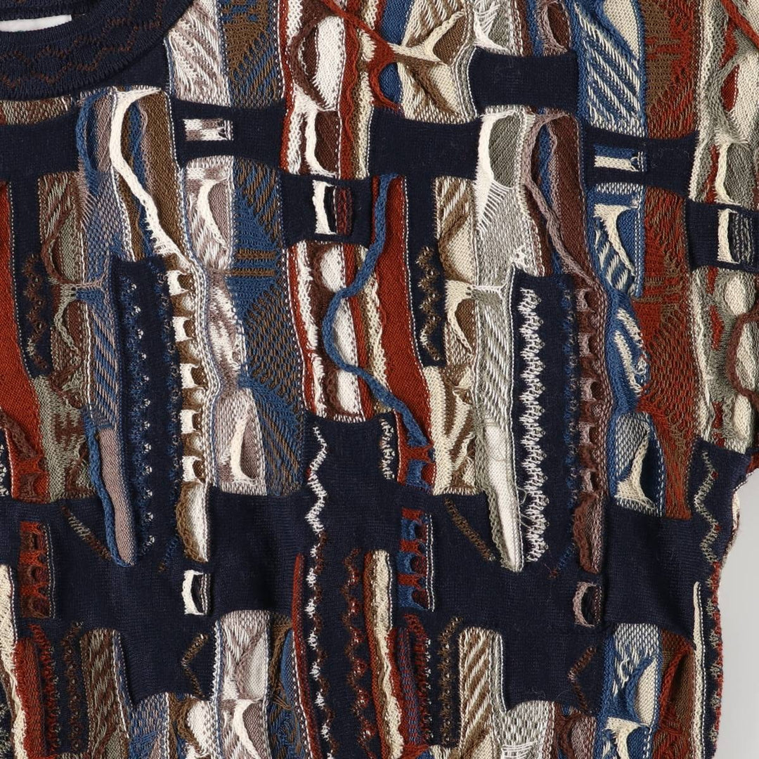 Vintage 90'S COOGI all-over print lamé yarn 3D knit sweater, made in Australia, women's size L cotton navy blue type Vintage Second Hand