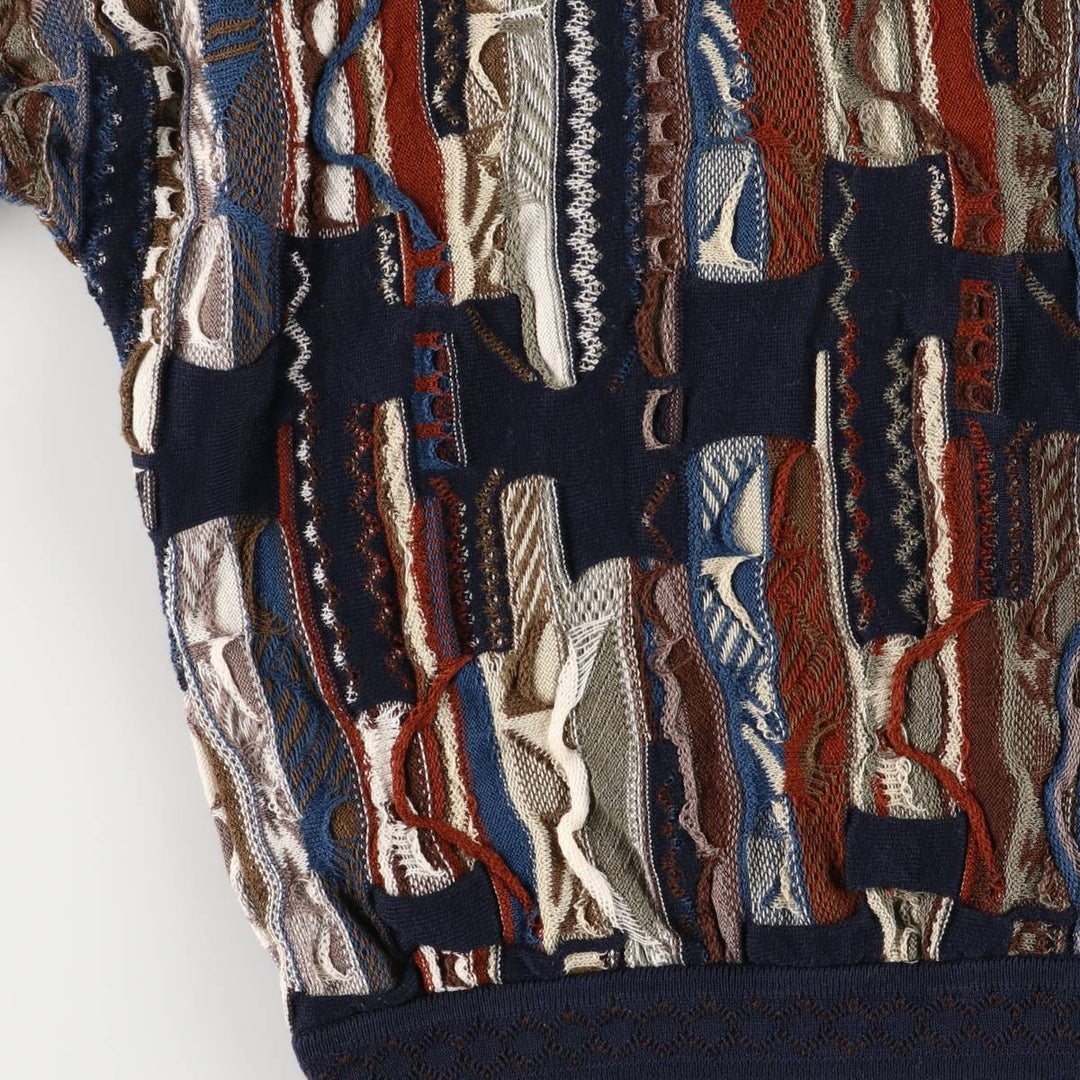 Vintage 90'S COOGI all-over print lamé yarn 3D knit sweater, made in Australia, women's size L cotton navy blue type Vintage Second Hand