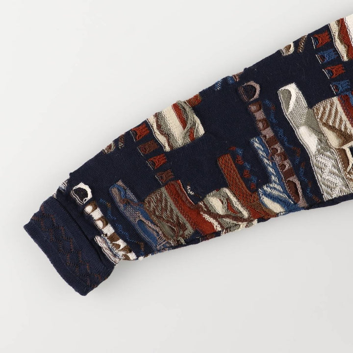 Vintage 90'S COOGI all-over print lamé yarn 3D knit sweater, made in Australia, women's size L cotton navy blue type Vintage Second Hand