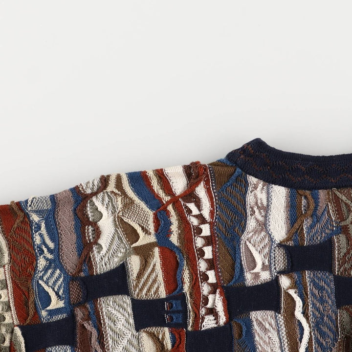 Vintage 90'S COOGI all-over print lamé yarn 3D knit sweater, made in Australia, women's size L cotton navy blue type Vintage Second Hand