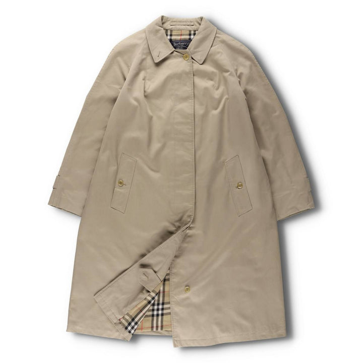 80s-90'S Burberry Balmacaan Coat, Made in England, Women's XXL cotton Beige type Vintage Second Hand