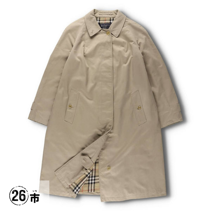 80s-90'S Burberry Balmacaan Coat, Made in England, Women's XXL cotton Beige type Vintage Second Hand