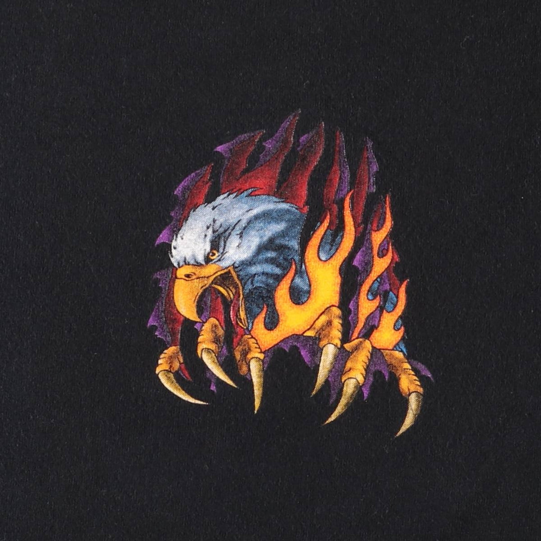 Vintage 90s-00'S Delta Pin-Up Girl Fire Pattern Eagle Pattern Long Sleeve T-Shirt, Men's Size Medium cotton black type Vintage Second Hand