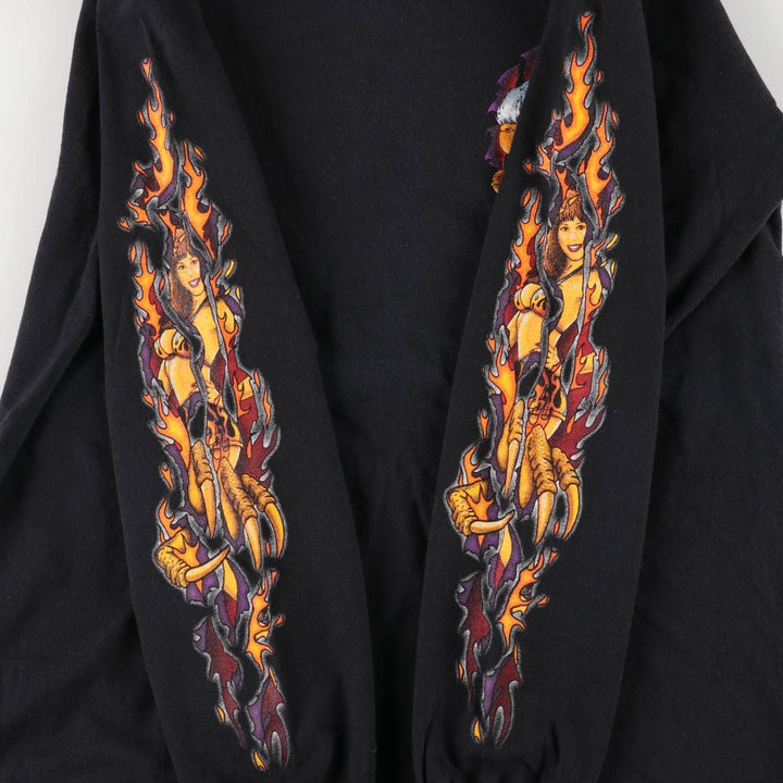 Vintage 90s-00'S Delta Pin-Up Girl Fire Pattern Eagle Pattern Long Sleeve T-Shirt, Men's Size Medium cotton black type Vintage Second Hand