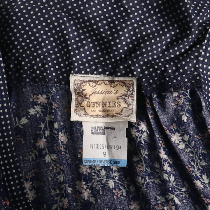 Vintage 1970'S Gunne Sax Gannies ruffled all-over print cotton half-length flared skirt, size M, women's cotton navy blue type Vintage Second Hand