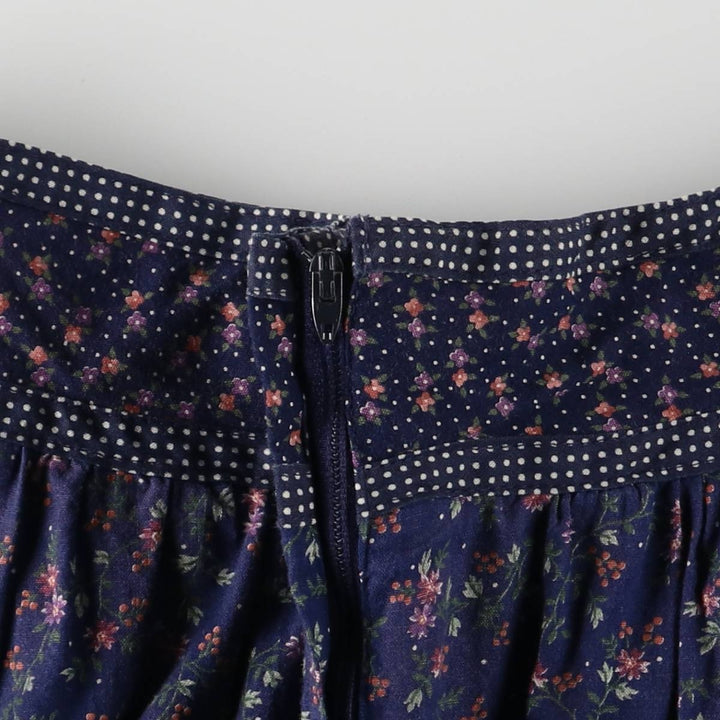 Vintage 1970'S Gunne Sax Gannies ruffled all-over print cotton half-length flared skirt, size M, women's cotton navy blue type Vintage Second Hand