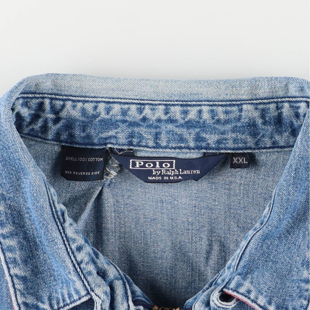 90'S Polo by Ralph Lauren denim swing top sports jacket, Made in USA, Men's XXL cotton blue type Vintage Second Hand