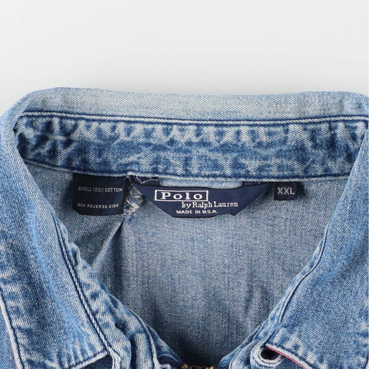 90'S Polo by Ralph Lauren denim swing top sports jacket, Made in USA, Men's XXL cotton blue type Vintage Second Hand