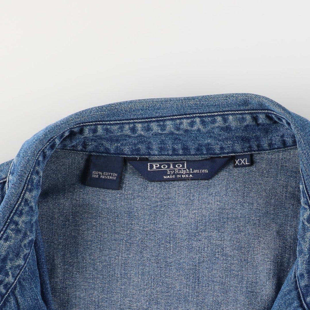 90'S Polo by Ralph Lauren denim swing top sports jacket, Made in USA, Men's XXL cotton blue type Vintage Second Hand