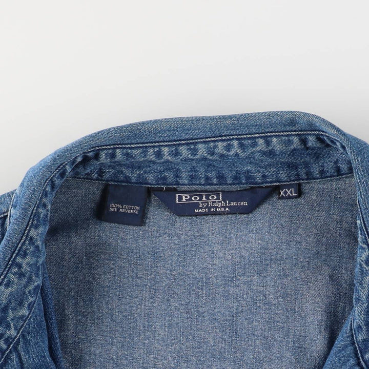 90'S Polo by Ralph Lauren denim swing top sports jacket, Made in USA, Men's XXL cotton blue type Vintage Second Hand