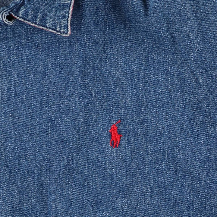 90'S Polo by Ralph Lauren denim swing top sports jacket, Made in USA, Men's XXL cotton blue type Vintage Second Hand