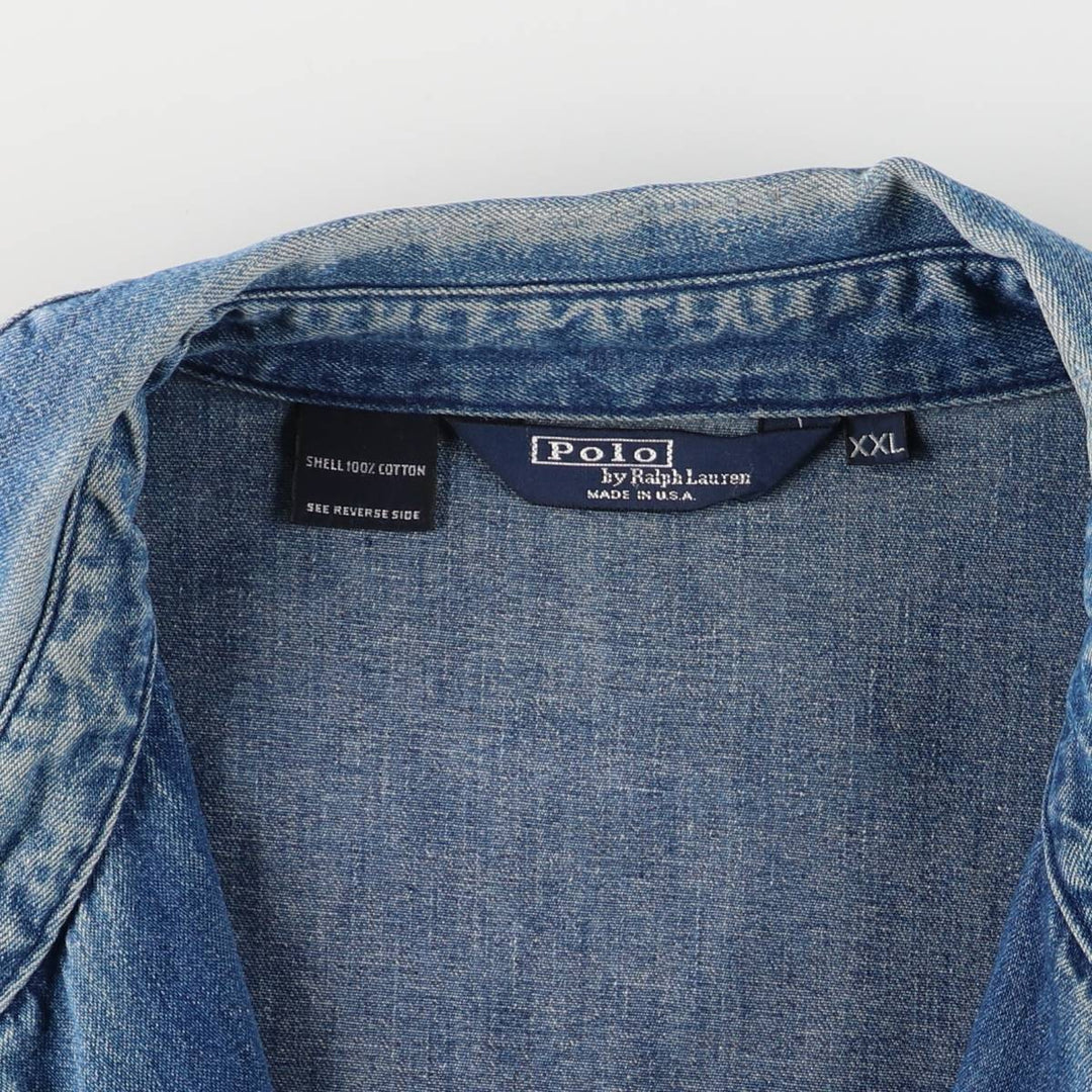 90'S Polo by Ralph Lauren denim swing top sports jacket, Made in USA, Men's XXL cotton blue type Vintage Second Hand