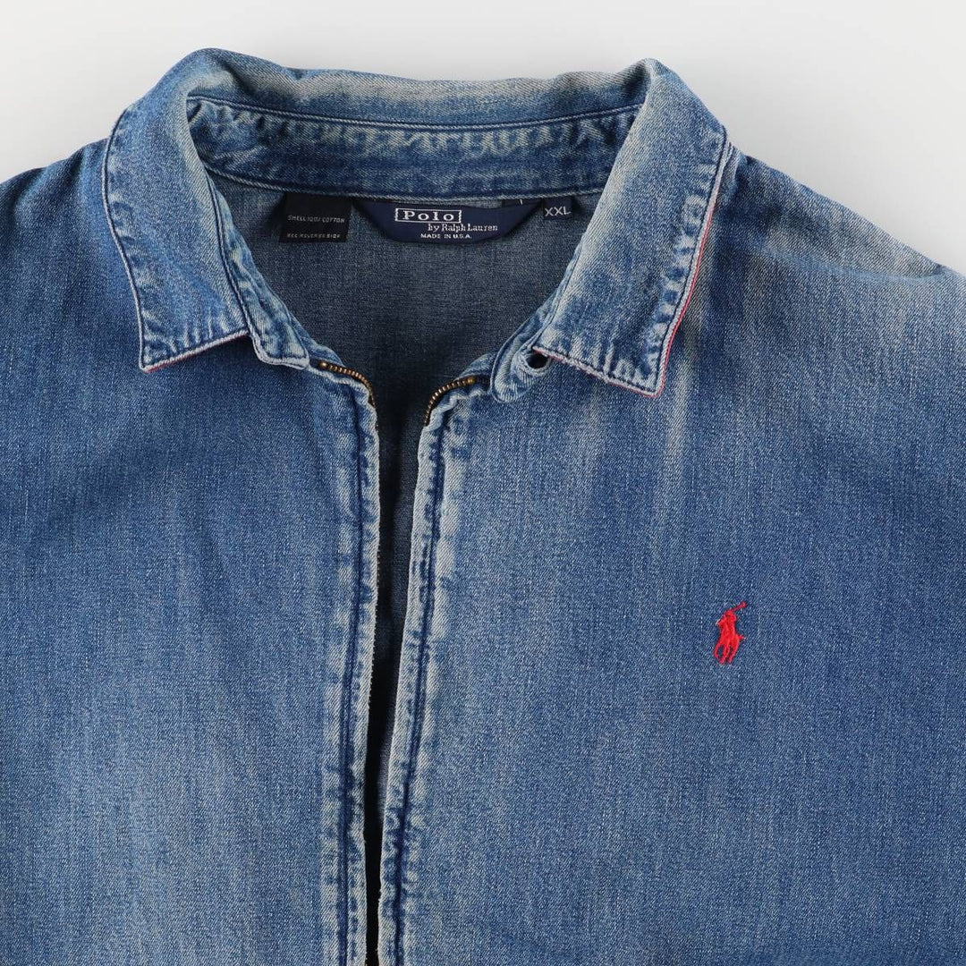 90'S Polo by Ralph Lauren denim swing top sports jacket, Made in USA, Men's XXL cotton blue type Vintage Second Hand