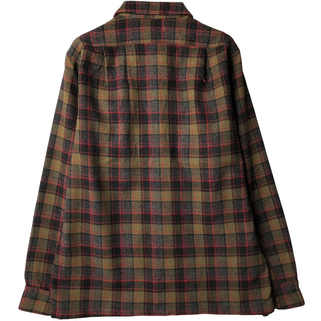 1950'S Pendleton Check Pattern Board Shirt, Open Collar, Long Sleeve, Wool, Box Shirt, Men's Size Small wool brown type Vintage Second Hand