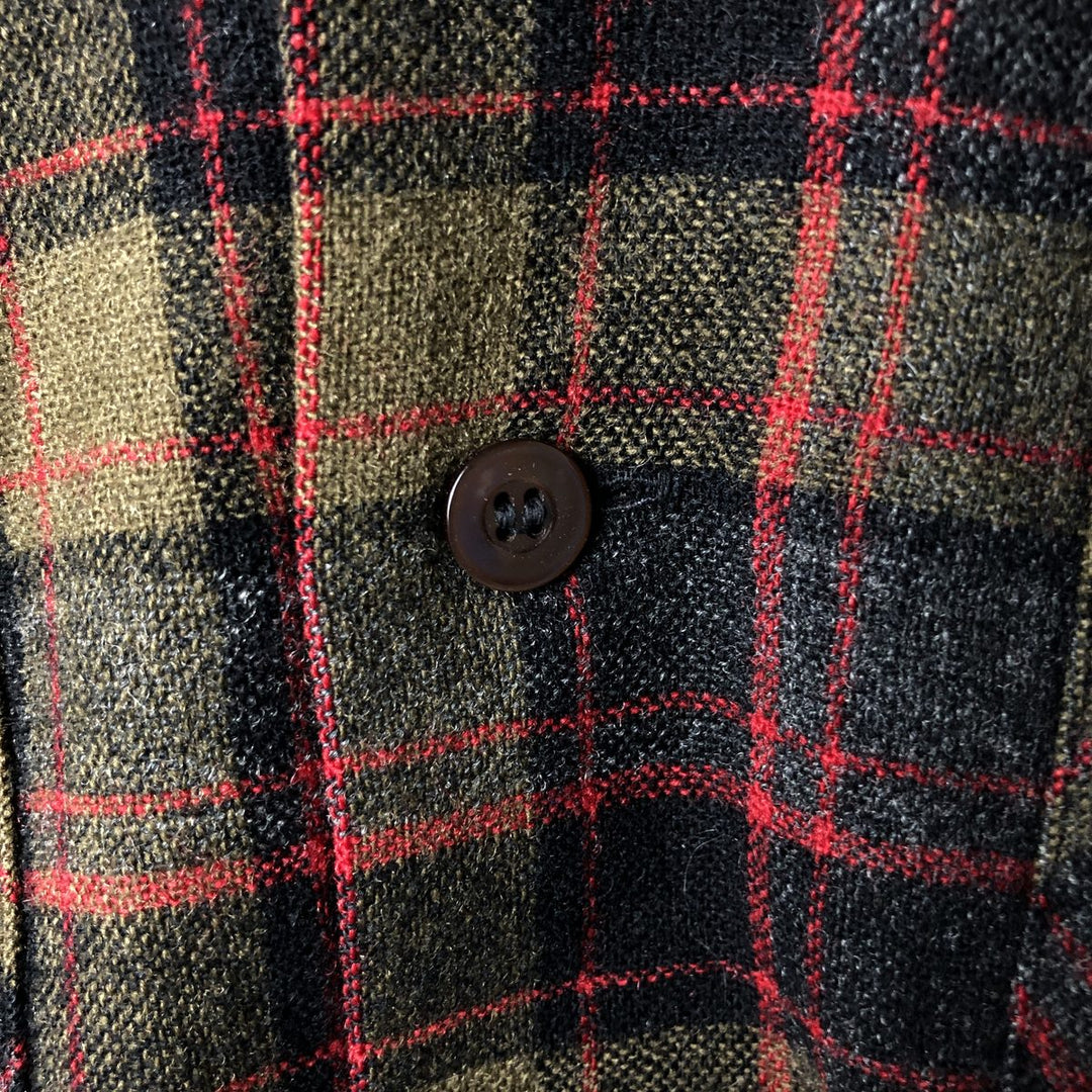 1950'S Pendleton Check Pattern Board Shirt, Open Collar, Long Sleeve, Wool, Box Shirt, Men's Size Small wool brown type Vintage Second Hand