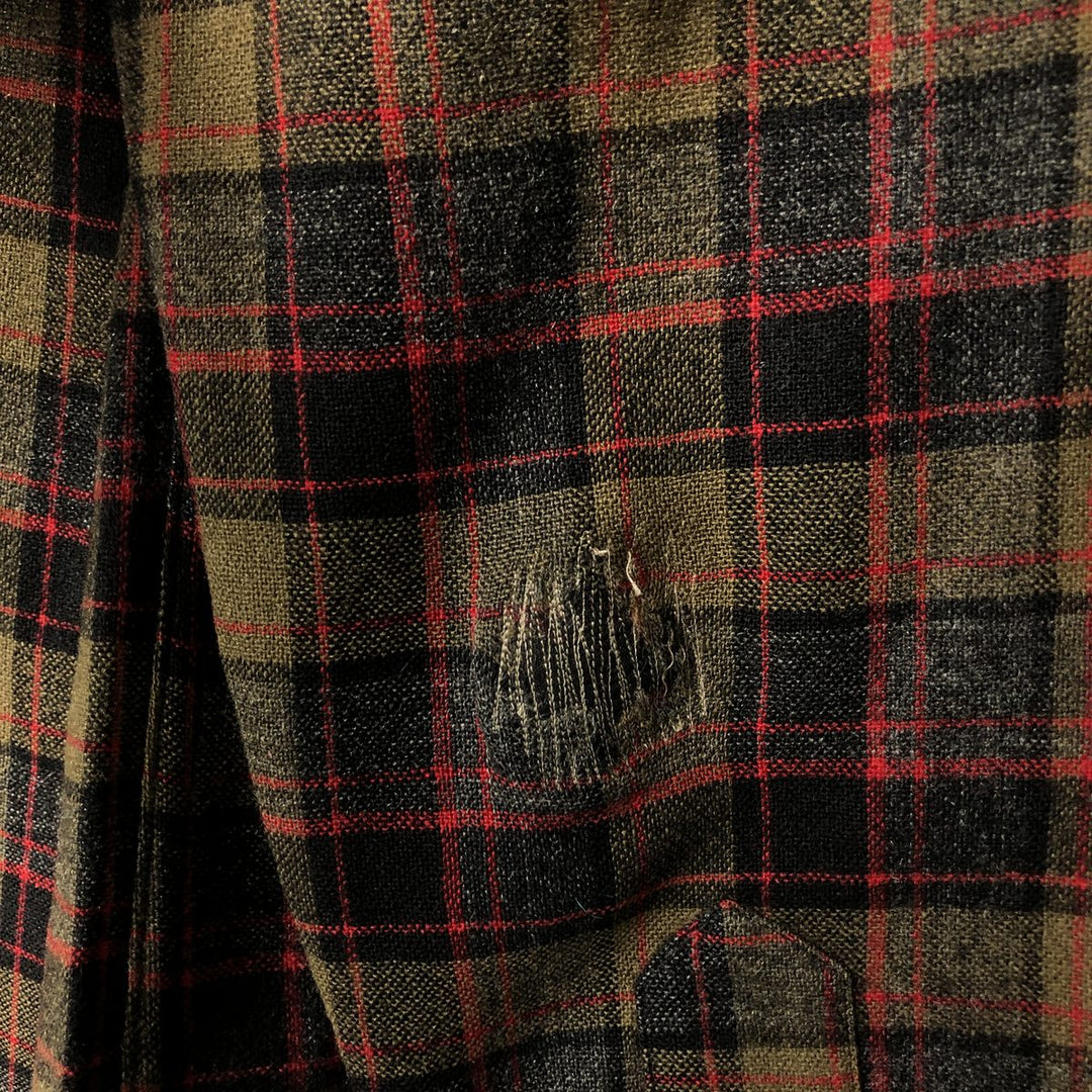 1950'S Pendleton Check Pattern Board Shirt, Open Collar, Long Sleeve, Wool, Box Shirt, Men's Size Small wool brown type Vintage Second Hand