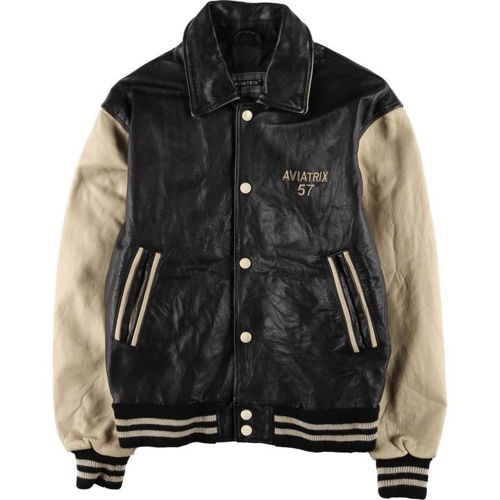 AVIATRIX Tiger Pattern Leather Blouson, Men's Size M genuine leather black type Vintage Second Hand