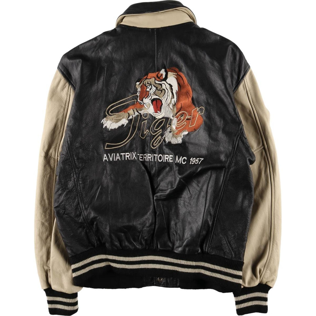 AVIATRIX Tiger Pattern Leather Blouson, Men's Size M genuine leather black type Vintage Second Hand