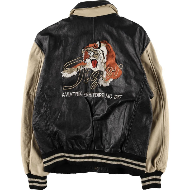 AVIATRIX Tiger Pattern Leather Blouson, Men's Size M genuine leather black type Vintage Second Hand
