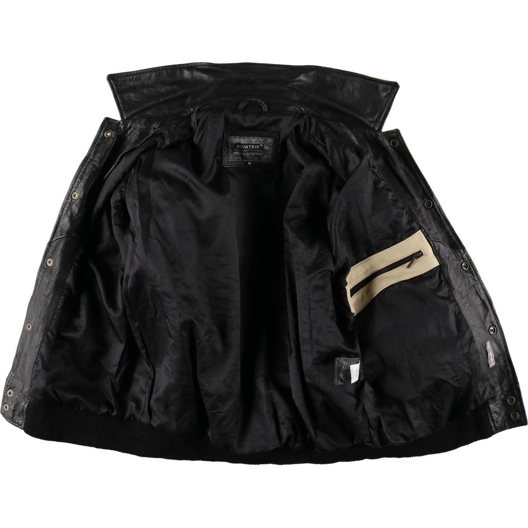 AVIATRIX Tiger Pattern Leather Blouson, Men's Size M genuine leather black type Vintage Second Hand