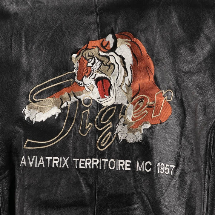 AVIATRIX Tiger Pattern Leather Blouson, Men's Size M genuine leather black type Vintage Second Hand