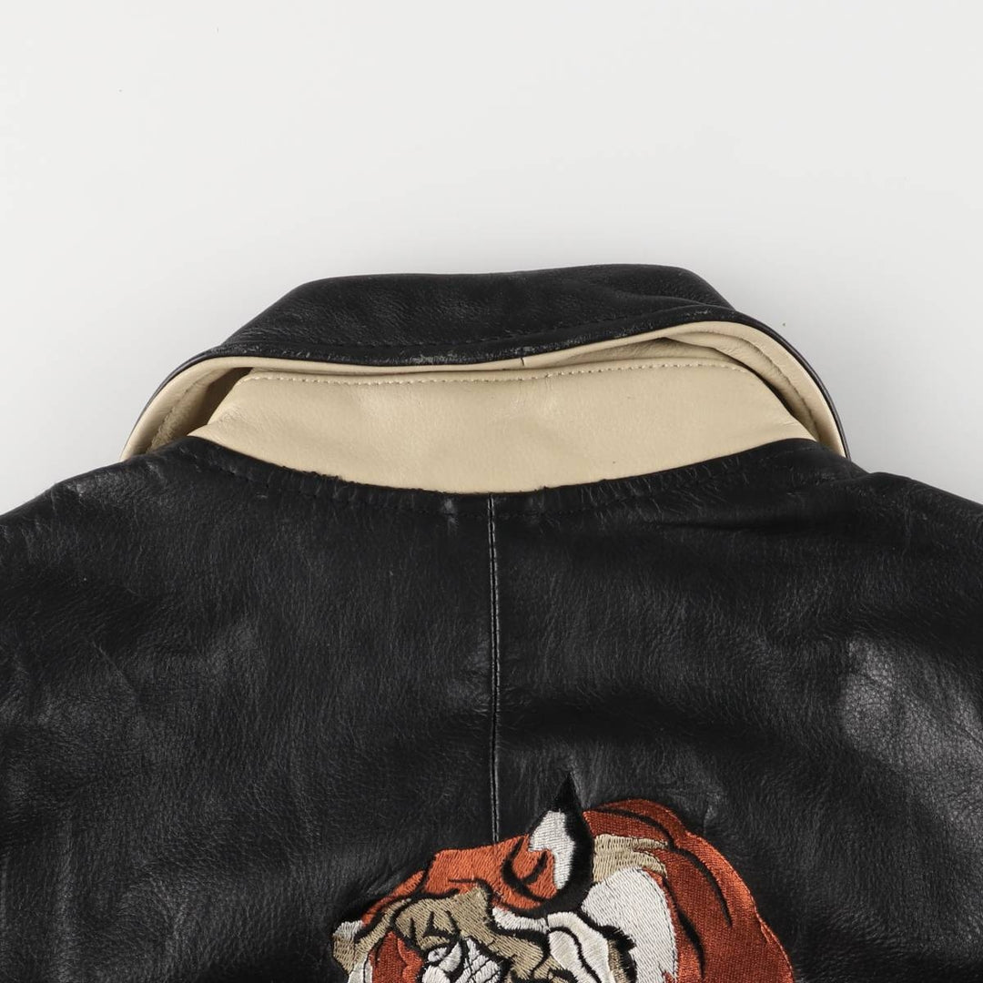 AVIATRIX Tiger Pattern Leather Blouson, Men's Size M genuine leather black type Vintage Second Hand