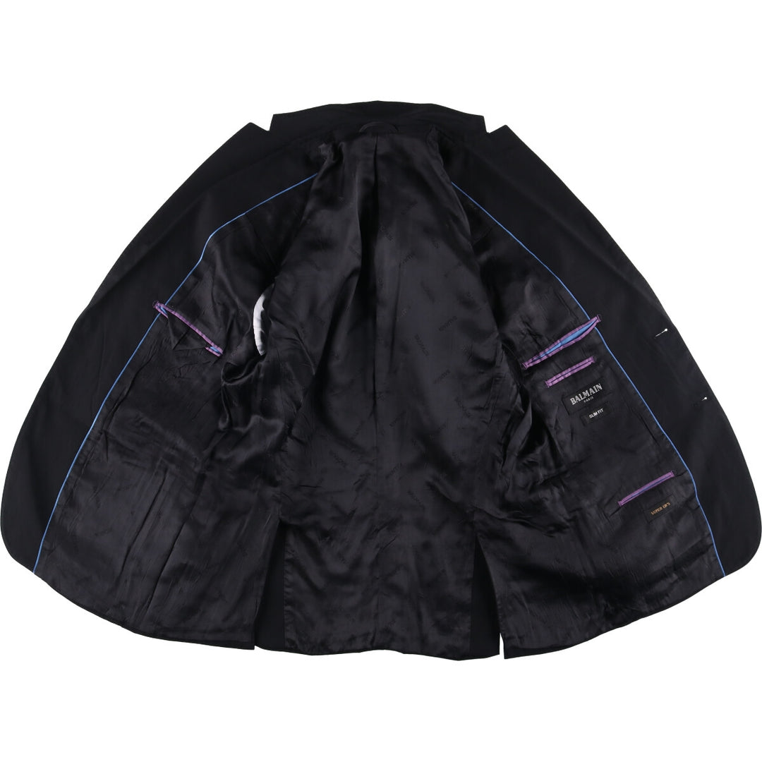 Balmain Slim Fit Super 120'S Wool Tailored Jacket, Men's Size L wool black type Vintage Second Hand