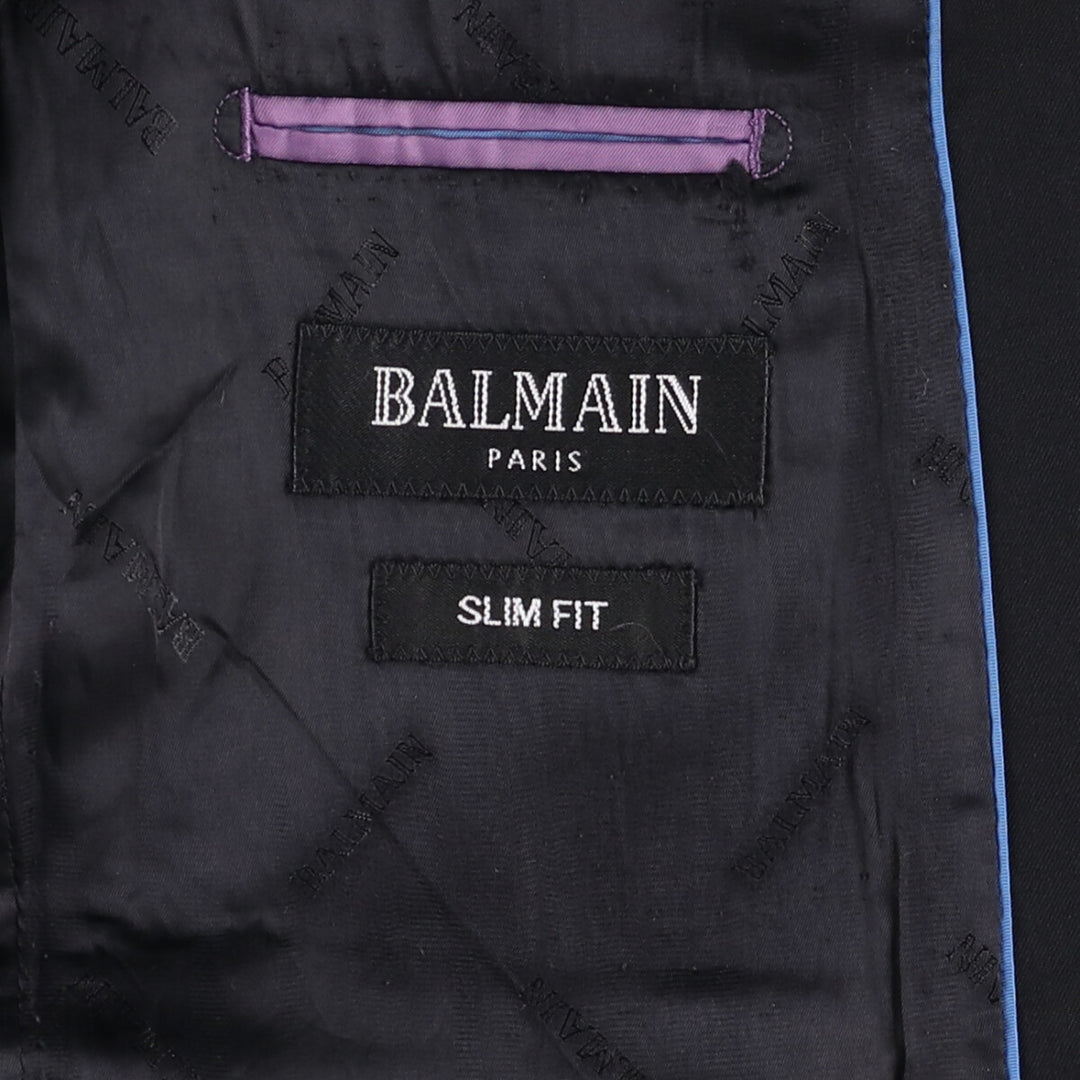 Balmain Slim Fit Super 120'S Wool Tailored Jacket, Men's Size L wool black type Vintage Second Hand
