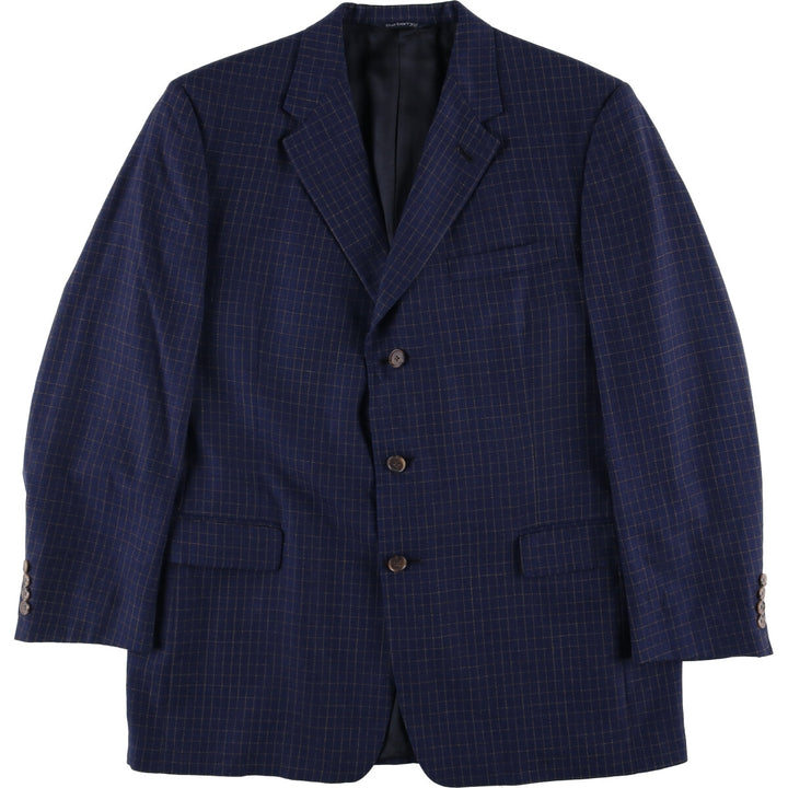 Burberry's Check Pattern Wool Tailored Jacket, Made in USA, Men's Size XL unclear navy blue type Vintage Second Hand