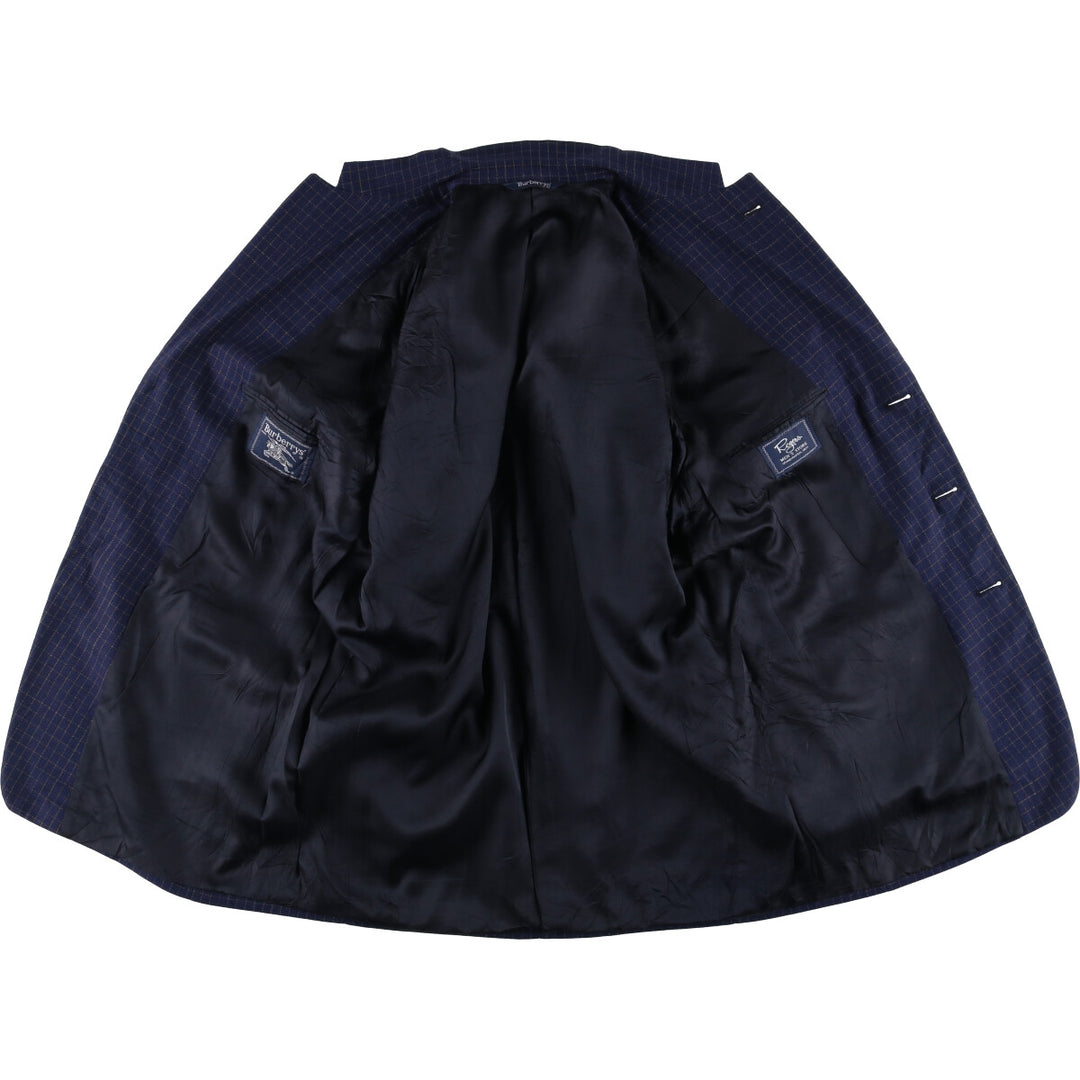 Burberry's Check Pattern Wool Tailored Jacket, Made in USA, Men's Size XL unclear navy blue type Vintage Second Hand