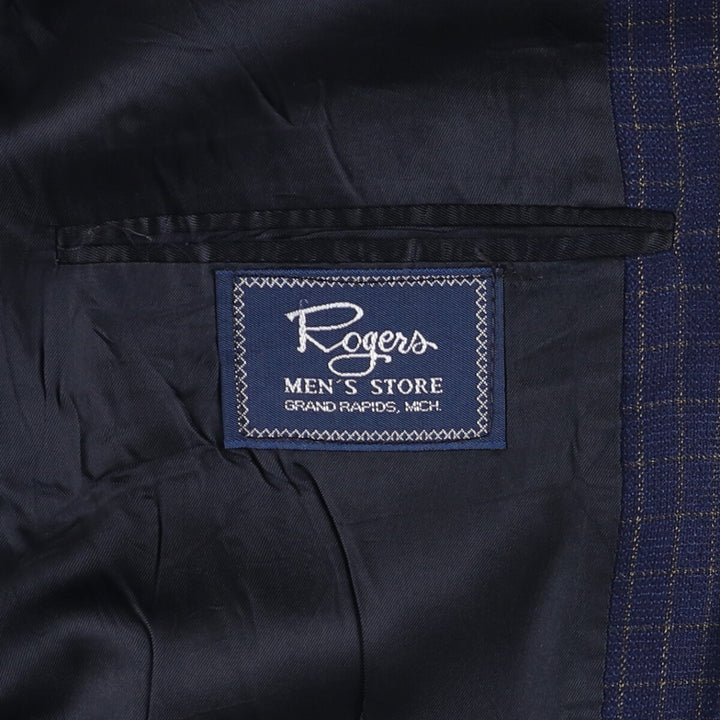 Burberry's Check Pattern Wool Tailored Jacket, Made in USA, Men's Size XL unclear navy blue type Vintage Second Hand