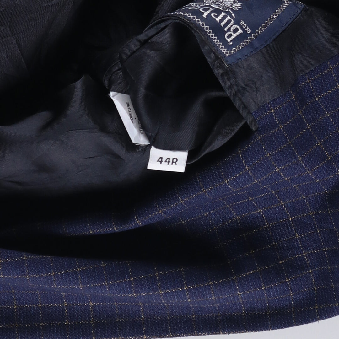 Burberry's Check Pattern Wool Tailored Jacket, Made in USA, Men's Size XL unclear navy blue type Vintage Second Hand