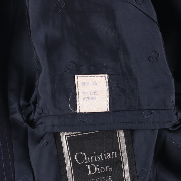 Christian Dior MONSIEUR Striped Wool Tailored Jacket, Made in England, Men's Size Small wool navy blue type Vintage Second Hand
