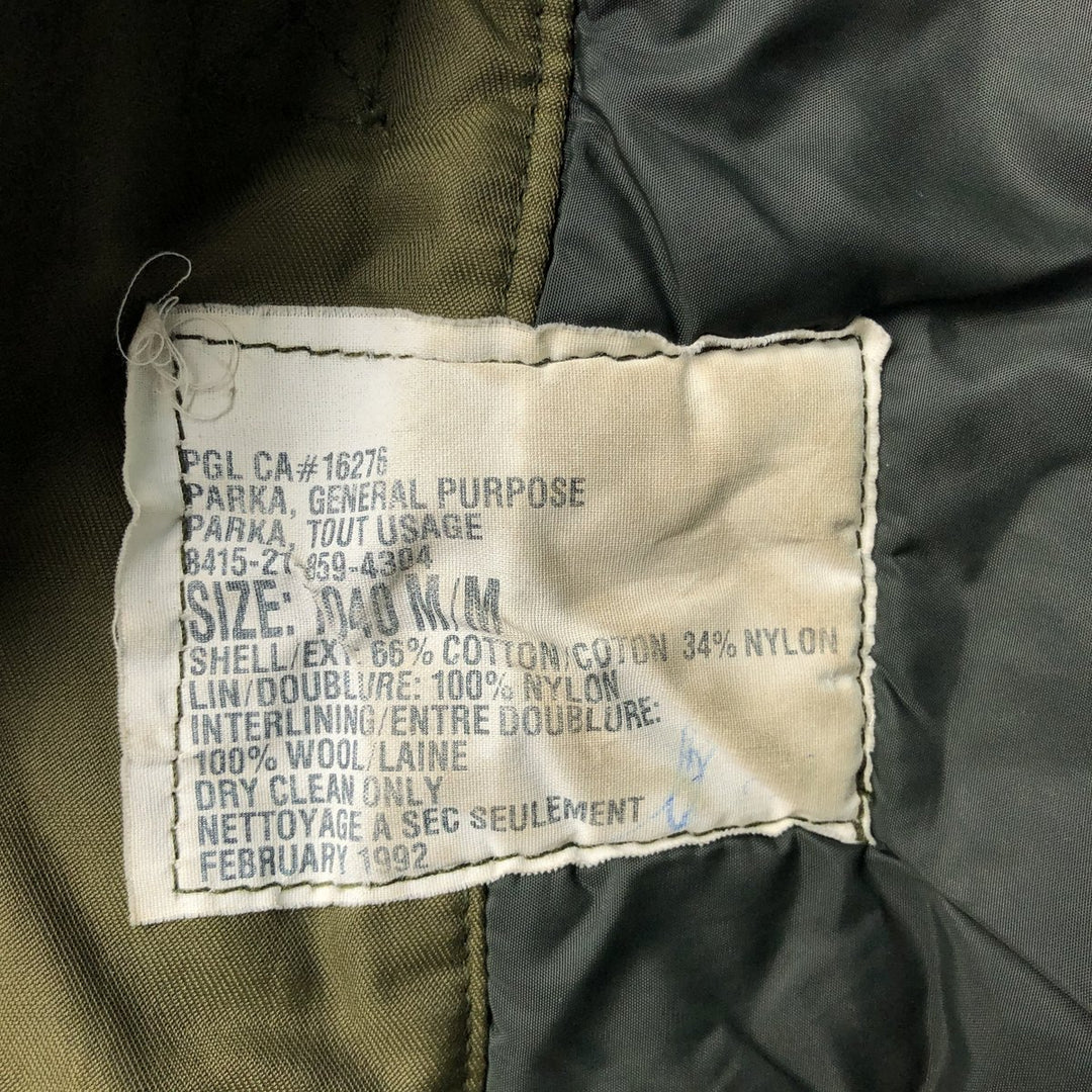 1990'S Canadian Army Military Field Parka 7040 cotton Khaki type Vintage Second Hand