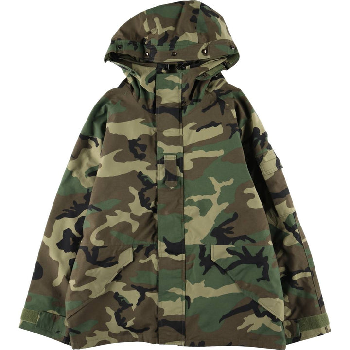 1990'S US Military Camouflage Woodland Camo Military Gore-Tex Parka, Made in USA, Large-Regular, Men's Size L Nylon Khaki type Vintage Second Hand