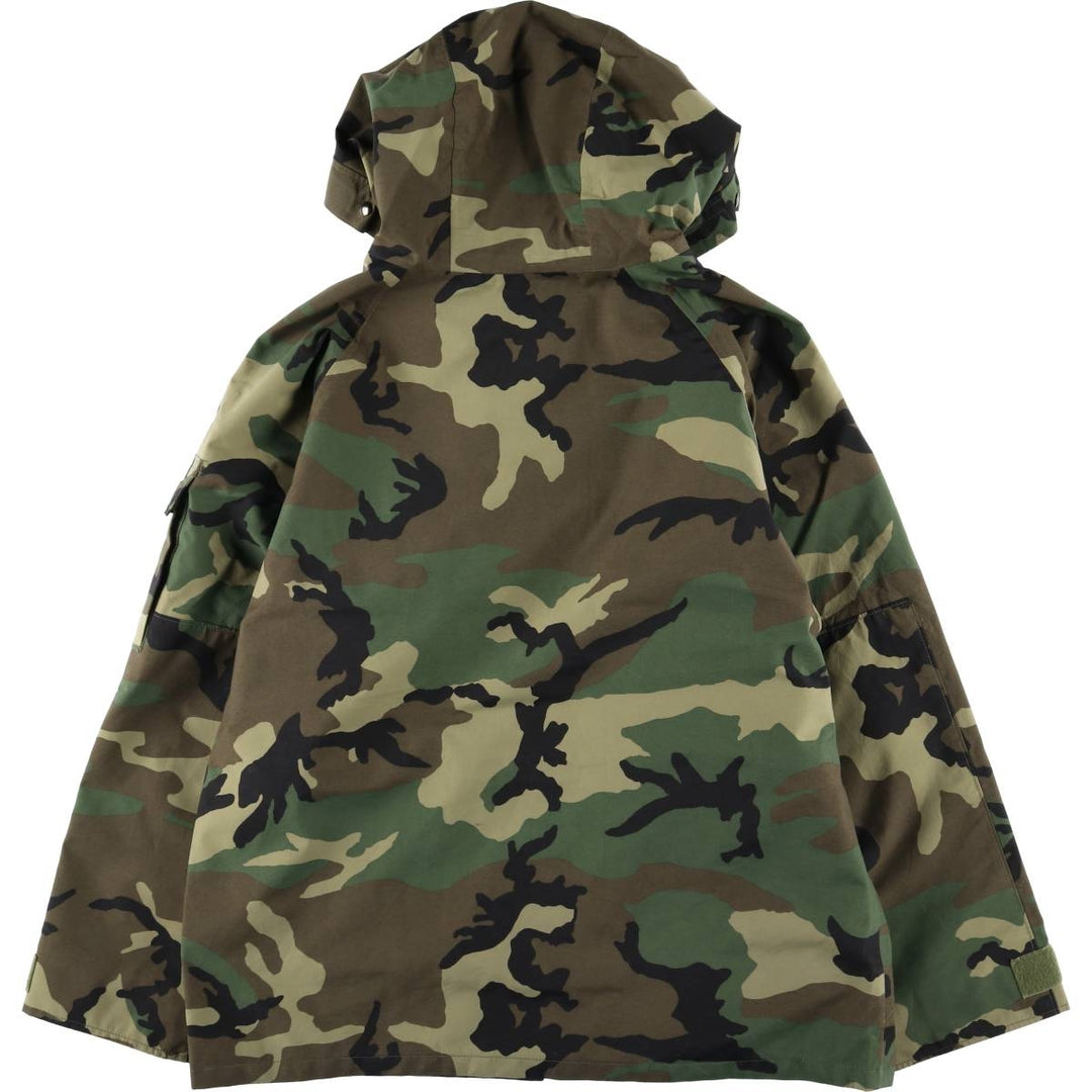 1990'S US Military Camouflage Woodland Camo Military Gore-Tex Parka, Made in USA, Large-Regular, Men's Size L Nylon Khaki type Vintage Second Hand