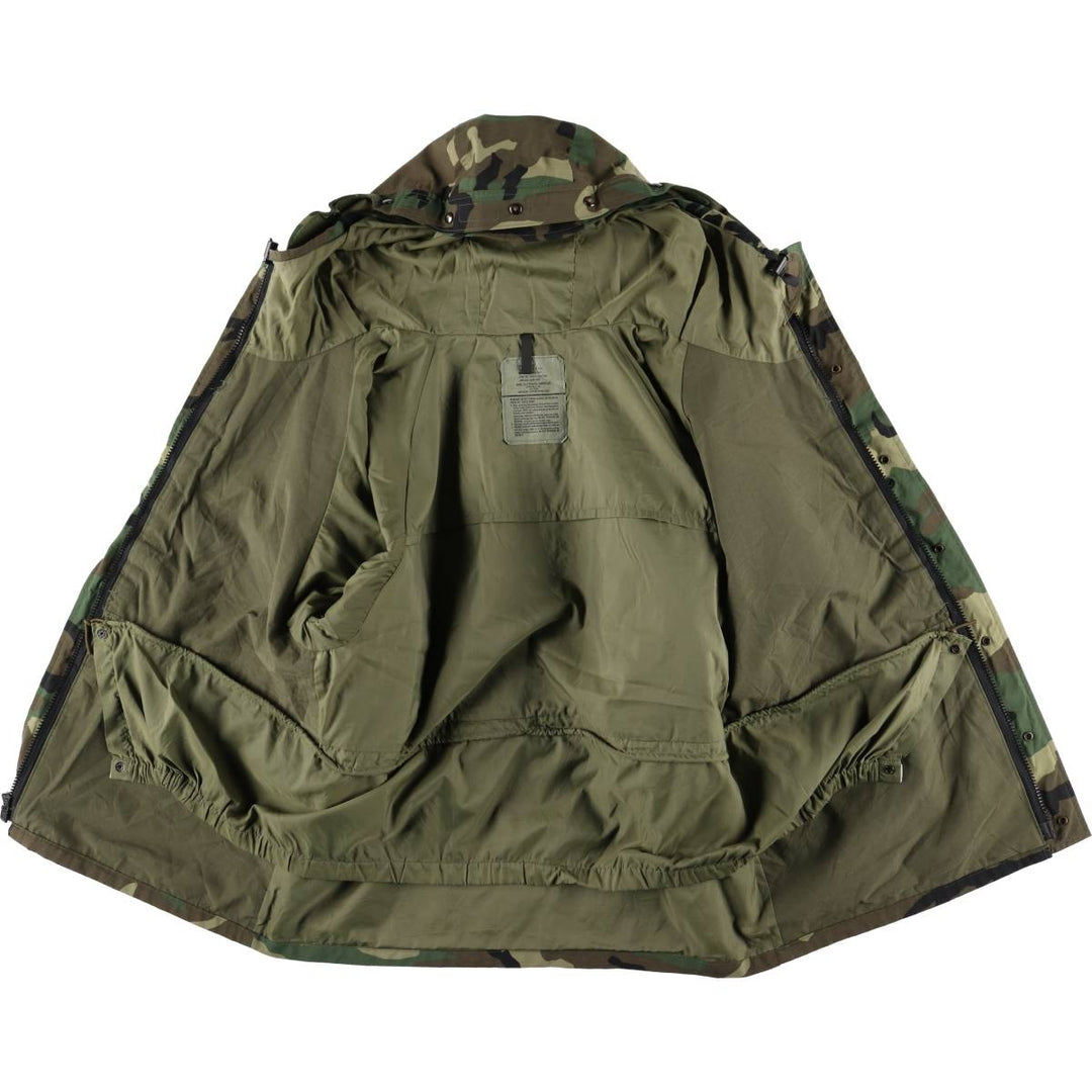1990'S US Military Camouflage Woodland Camo Military Gore-Tex Parka, Made in USA, Large-Regular, Men's Size L Nylon Khaki type Vintage Second Hand