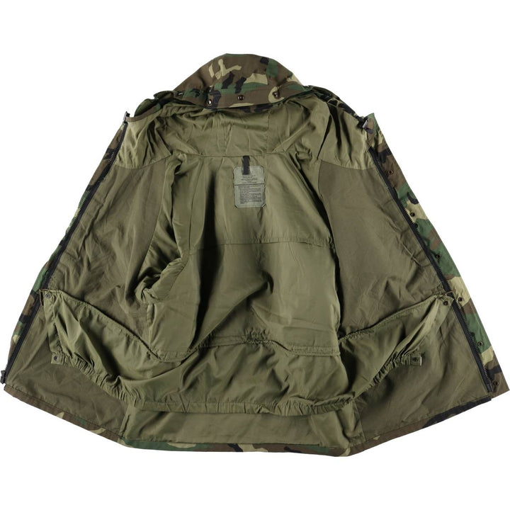 1990'S US Military Camouflage Woodland Camo Military Gore-Tex Parka, Made in USA, Large-Regular, Men's Size L Nylon Khaki type Vintage Second Hand