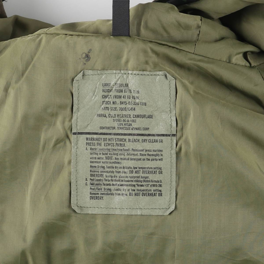 1990'S US Military Camouflage Woodland Camo Military Gore-Tex Parka, Made in USA, Large-Regular, Men's Size L Nylon Khaki type Vintage Second Hand