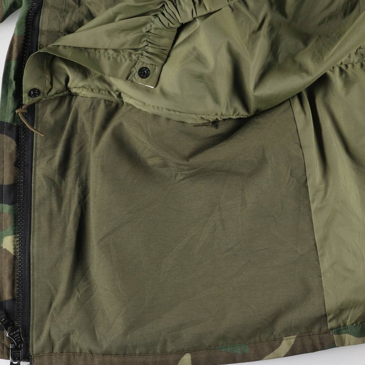1990'S US Military Camouflage Woodland Camo Military Gore-Tex Parka, Made in USA, Large-Regular, Men's Size L Nylon Khaki type Vintage Second Hand