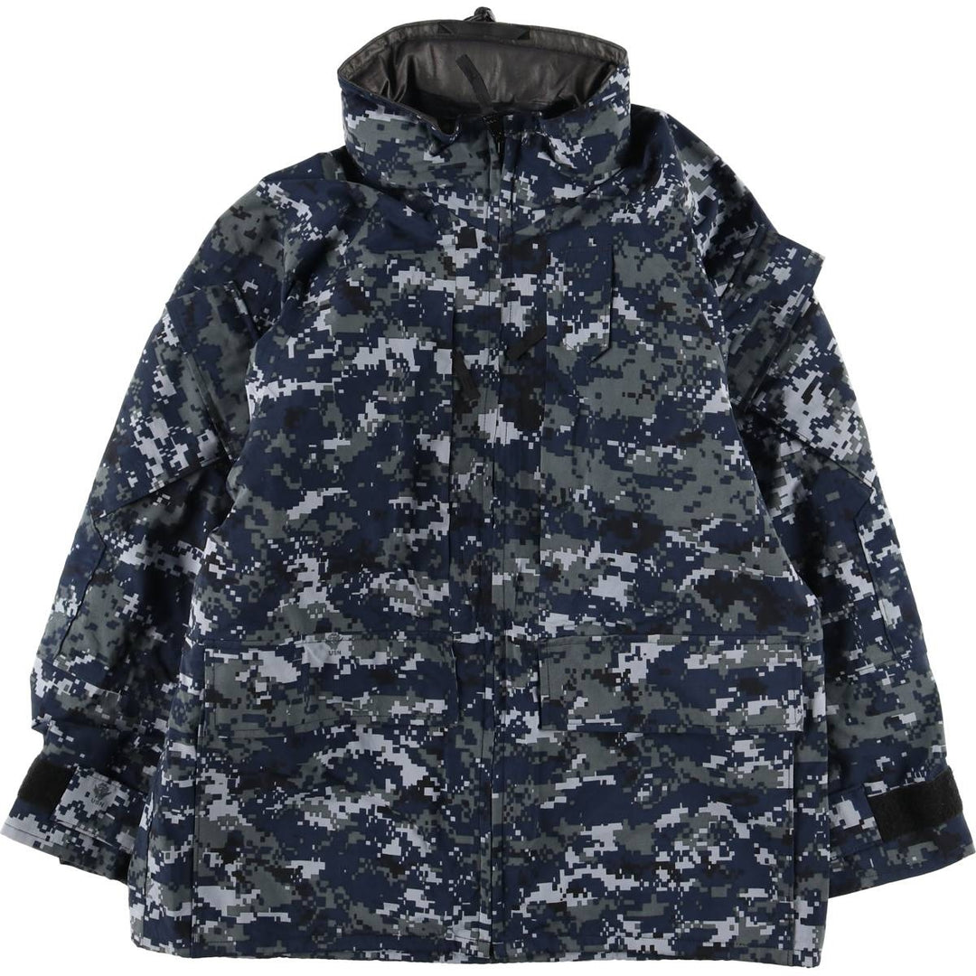 Authentic 2000'S US military camouflage pattern NWU digital camo military Gore-Tex parka, USA-made, SMALL-X-SHORT, men's size S. Nylon navy blue type Vintage Second Hand