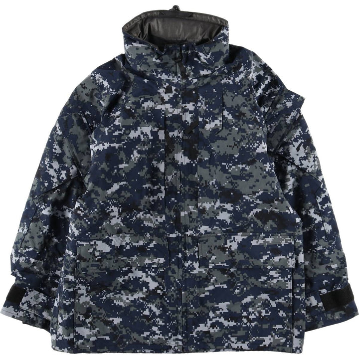 Authentic 2000'S US military camouflage pattern NWU digital camo military Gore-Tex parka, USA-made, SMALL-X-SHORT, men's size S. Nylon navy blue type Vintage Second Hand