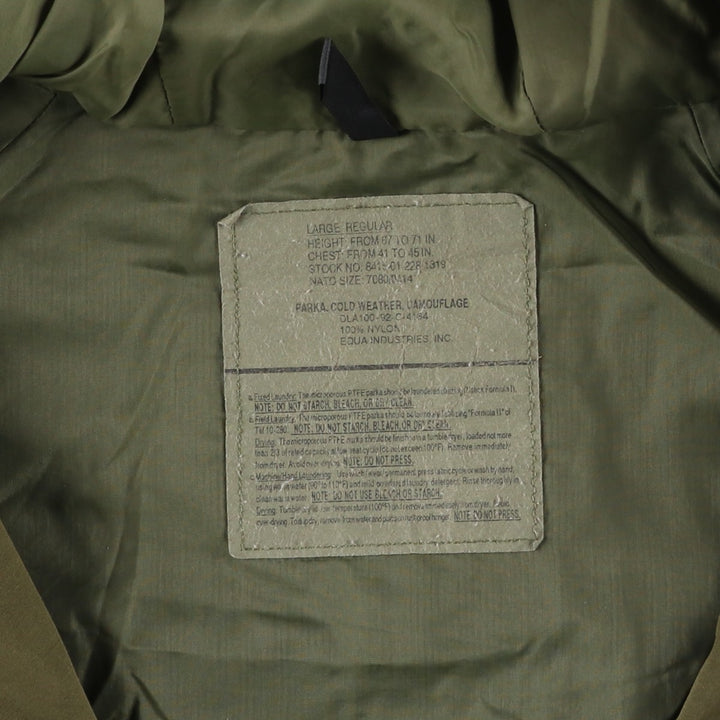1990'S US Military Camouflage Pattern ECWCS 1st Gen. Late Model Military Gore-Tex Parka, Large Regular, Men's Size L Nylon Khaki type Vintage Second Hand
